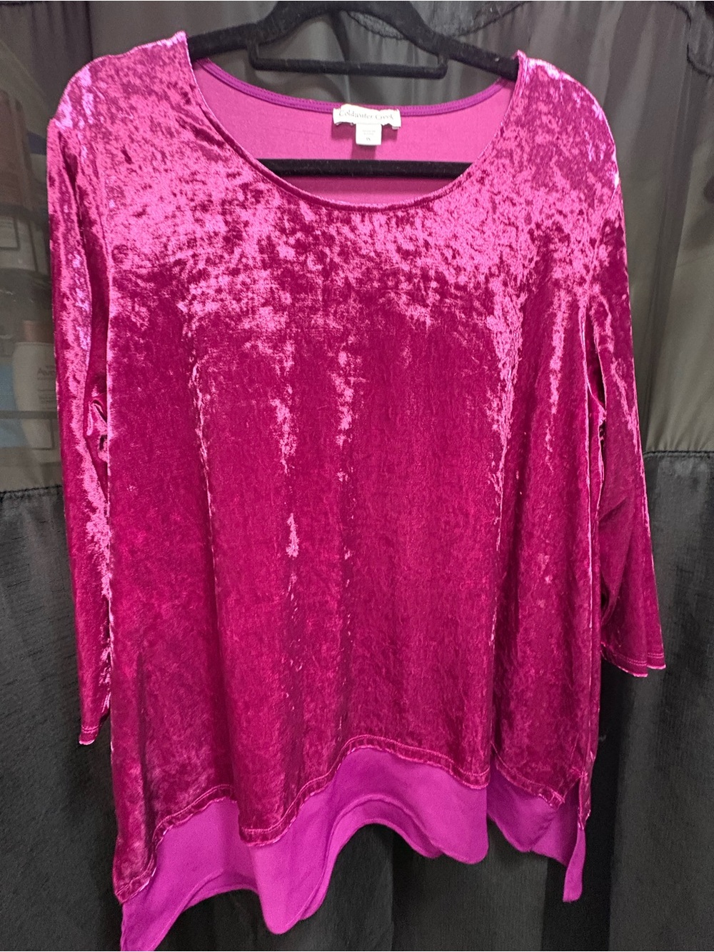Fuchsia Velvet/ Velour Tunic long  length 3/4 sleeve shirt